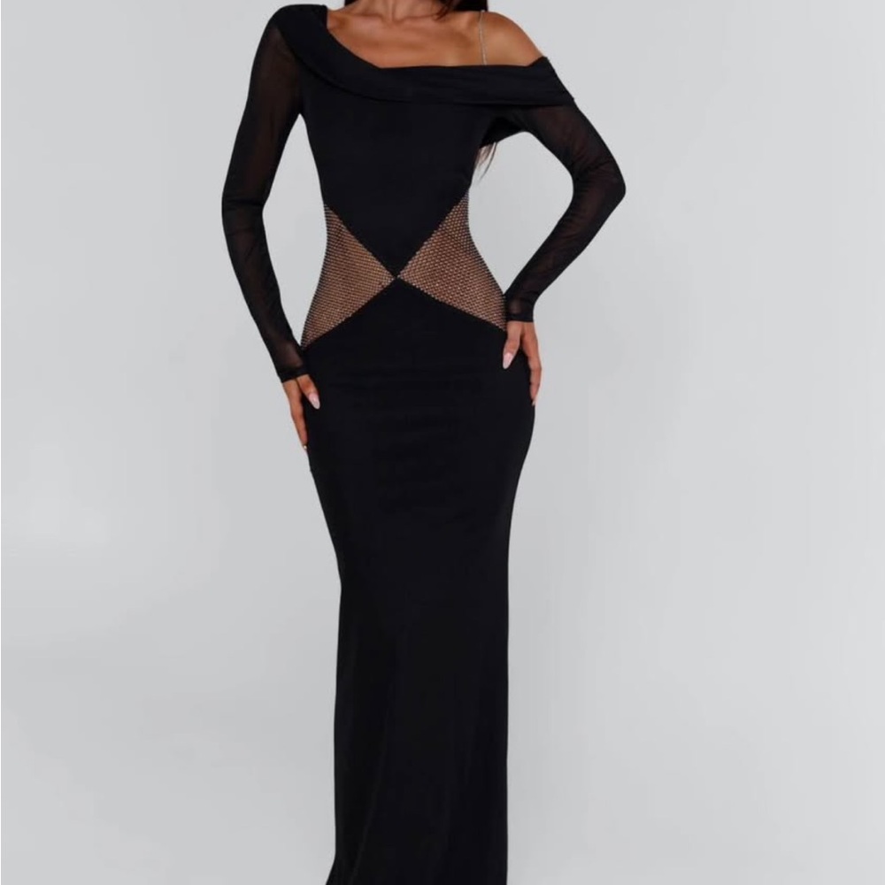 Chic One Shoulder Black Mesh Dress